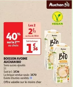 Auchan - Boisson Avoine Bio  offre à 1,7€ sur Auchan Hypermarché