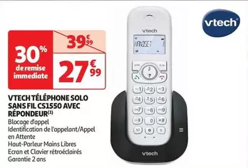 Vtech - Téléphone Solo Sans Fil Cs1550 Avec Répondeur offre à 27,99€ sur Auchan Hypermarché