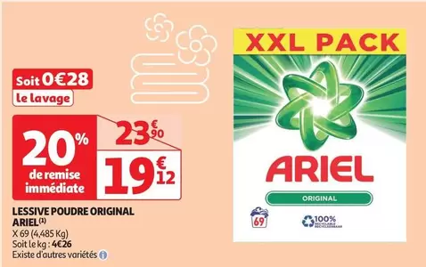 Ariel - Lessive Poudre Original offre à 19,12€ sur Auchan Supermarché