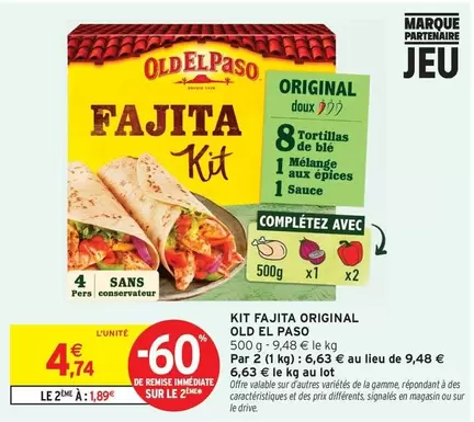 Old El Paso - Kit Fajita Original offre à 4,74€ sur Intermarché Express