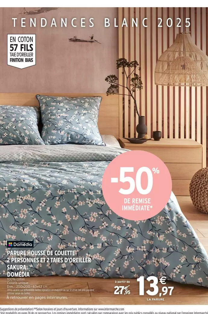 Sauter - Parure Housse De Couette 2 Personnes Et 2 Taies D'Oreiller offre à 13,97€ sur Intermarché Contact