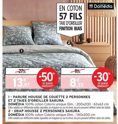 Sakura - Parure Housse De Couette 2 Personnes Et 2 Taies D'oreiller offre à 13,97€ sur Intermarché Contact