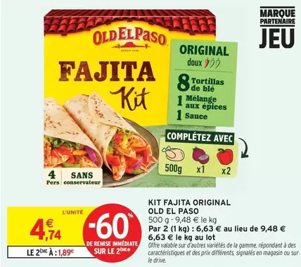 Old El Paso - Kit Fajita Original offre à 4,74€ sur Intermarché Hyper