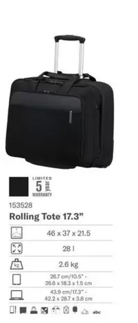 Rolling Tote 17.3" offre sur Samsonite