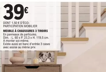 Dim - Meuble À Chaussures 3 Tiroirs offre à 39€ sur E.Leclerc