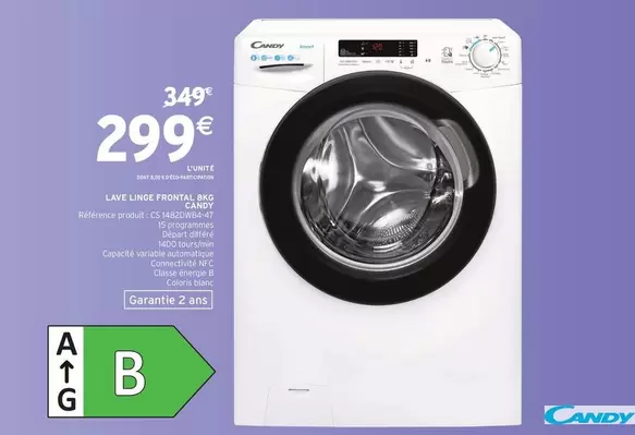 Candy - Lave-linge Frontal 8kg Réf. C950C674C offre à 299€ sur Intermarché Contact