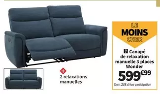 Canapé De Relaxation Manuelle 3 Places Wonder offre à 599,99€ sur Conforama