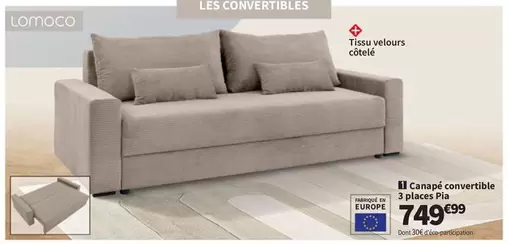 Lomoco - Canapés Convertible 3 Places Pia offre à 749,99€ sur Conforama