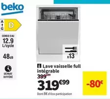 Beko - Lave Vaisselle Full Intégrable offre à 319,99€ sur Conforama