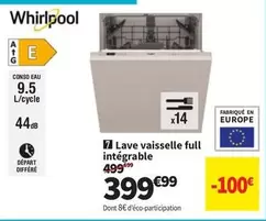 Whirlpool - Lave Vaisselle Full Intégable offre à 399,99€ sur Conforama