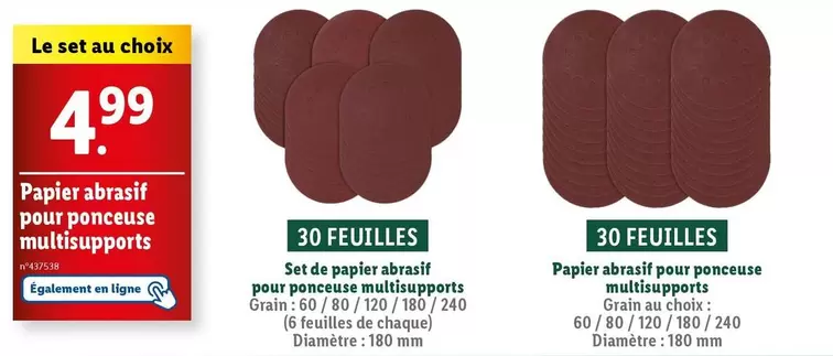 Papier Abrasif Pour Ponceuse Multisupports offre à 4,99€ sur Lidl