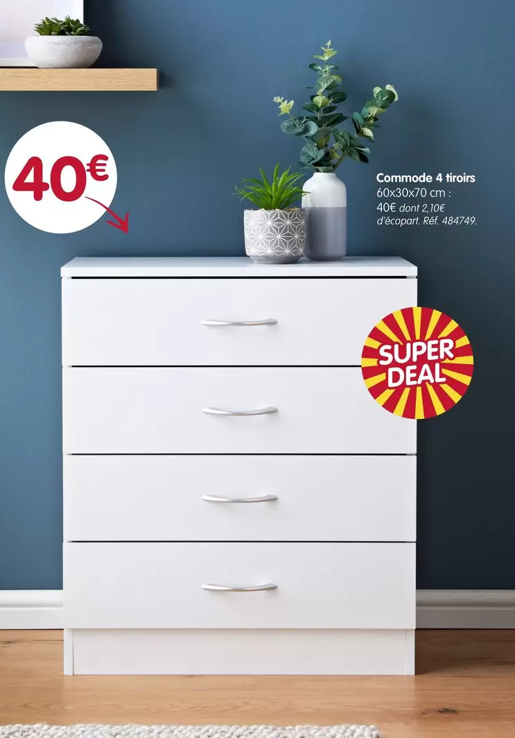 Commode 4 Tiroirs offre à 40€ sur B&M