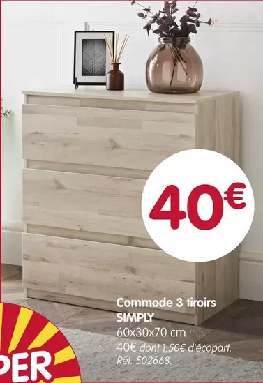 Simply - Commode 3 Tiroirs  offre à 40€ sur B&M