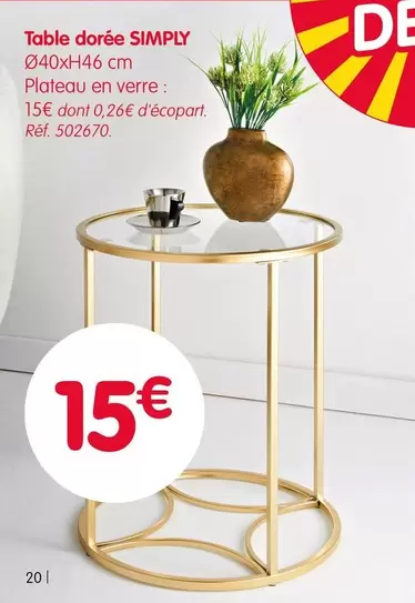 Simply - Table Dorée  offre à 15€ sur B&M