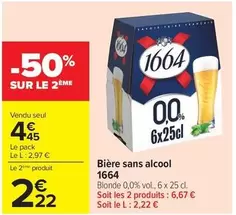 Kronenbourg - Bière Sans Alcool 1664 offre à 4,45€ sur Carrefour City