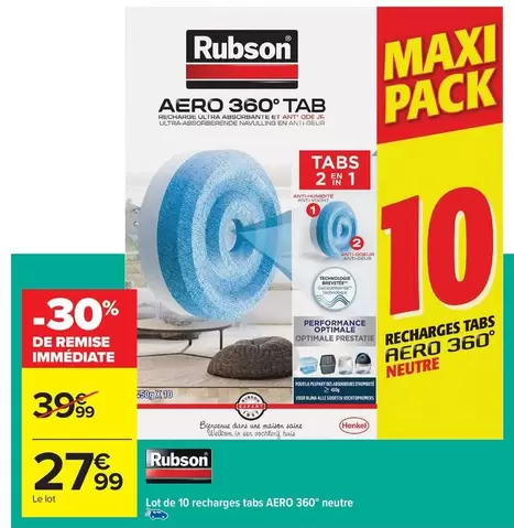 Rubson - Lot De 10 Recharges Tabs Aero 360° Neutre offre à 27,99€ sur Carrefour