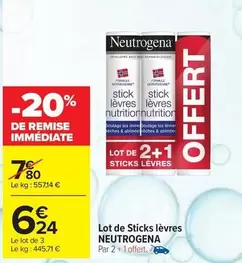 Neutrogena - Lot De Sticks Lèvres offre à 6,24€ sur Carrefour