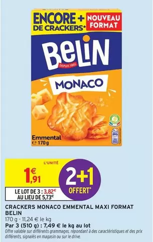 Belin - Crackers Monaco Emmental Maxi Format offre à 1,91€ sur Intermarché Express