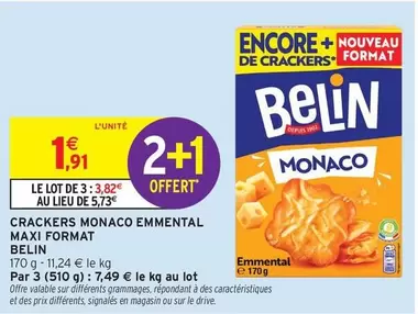 Belin - Crackers Monaco Emmental Maxi Format offre à 1,91€ sur Intermarché