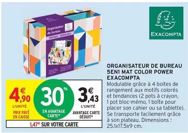 Organisateur De Bureau Semi Mat Color Power Exacompta offre à 4,9€ sur Intermarché Hyper