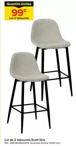 Lot De 2 Taburete Scott Gris offre à 99€ sur Castorama