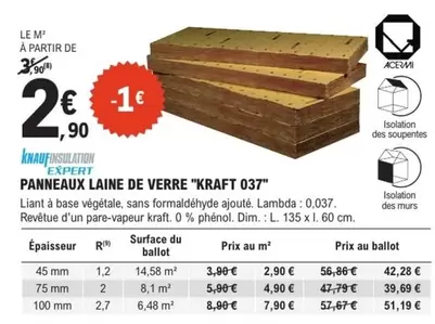 Kraft - Panneaux Laine De Verre "kraft 037" offre à 2,9€ sur E.Leclerc Brico