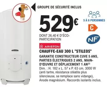 Ariston - Chauffe-eau 300 L "stileos" offre à 529€ sur E.Leclerc Brico