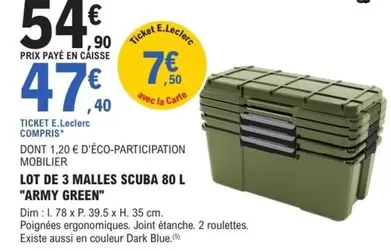 Lot De 3 Malles Scuba 80 L "Army Green" offre à 47,4€ sur E.Leclerc Brico