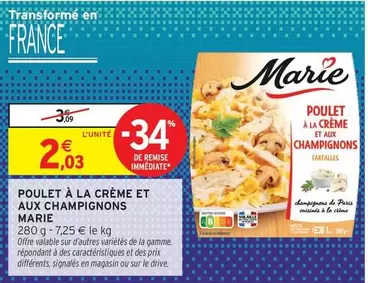 Marie - Poulet À La Crème Et Aux Champignons offre à 2,03€ sur Intermarché Express