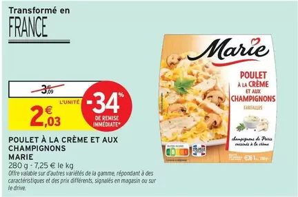 Marie - Poulet À La Crème Et Aux Champignons offre à 2,03€ sur Intermarché Contact