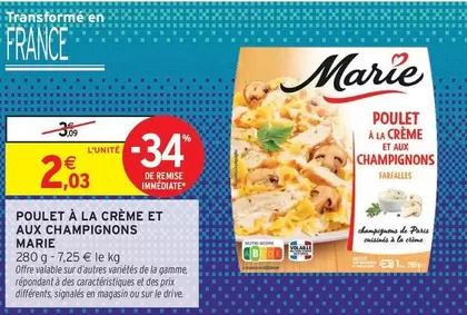 Marie - Poulet À La Crème Et Aux Champignons offre à 2,03€ sur Intermarché