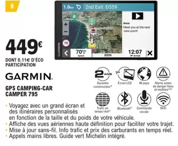 Garmin - GPS Camping-Car Camper 795 offre à 449€ sur E.Leclerc L'Auto