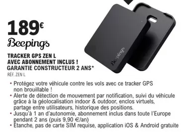 Beepings - Tracker Gps Zen L Avec Aonnement Inclus! offre à 189€ sur E.Leclerc L'Auto