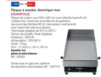 Krampouz - Plaque À Snacker Électrique Inox offre sur Metro