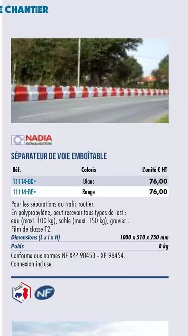 Nadia - Séparateur De Voie Emboîtable offre à 76€ sur Master Pro