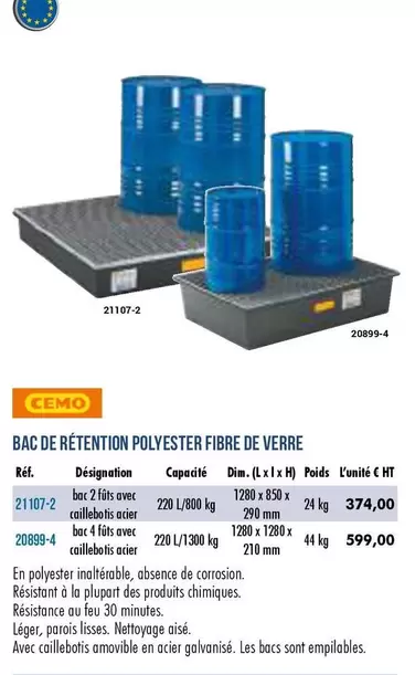 Cemo - Bac De Retention Polyester Fibre De Verre offre à 599€ sur Master Pro