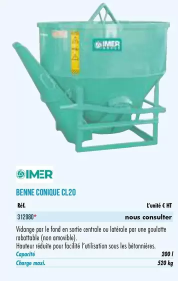 Benne Conique Cl20 offre à 3129€ sur Master Pro