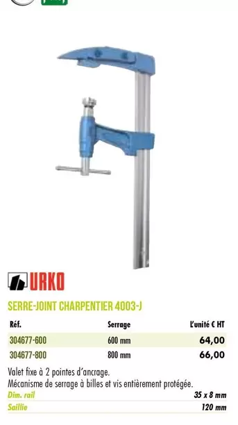 Urko - Serre-Joint Charpentier offre à 64€ sur Master Pro