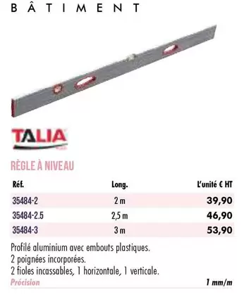 Talia - Règle À Niveau offre à 39,9€ sur Master Pro