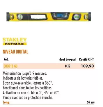 Stanley - Niveau Digital offre à 109,9€ sur Master Pro