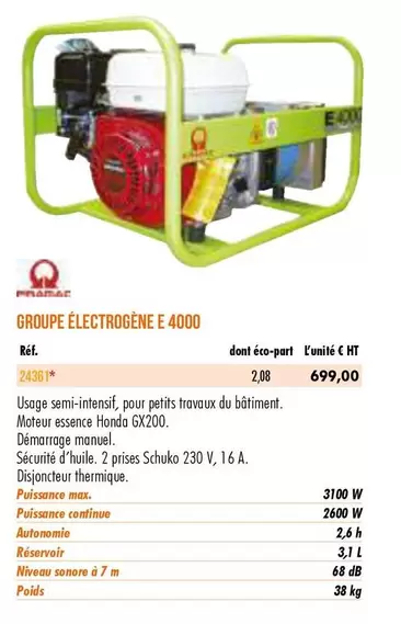 Pramac - Groupe Électrogène E 4000 offre à 699€ sur Master Pro