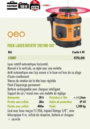 Pack Laser Rotatif 292190-S01 offre à 570€ sur Master Pro