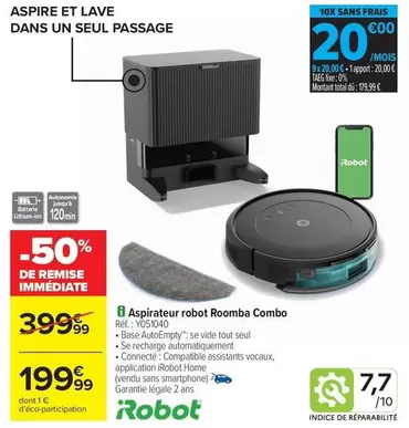 IRobot - Aspirateur Robot Roomba Combo offre à 199,99€ sur Carrefour Contact