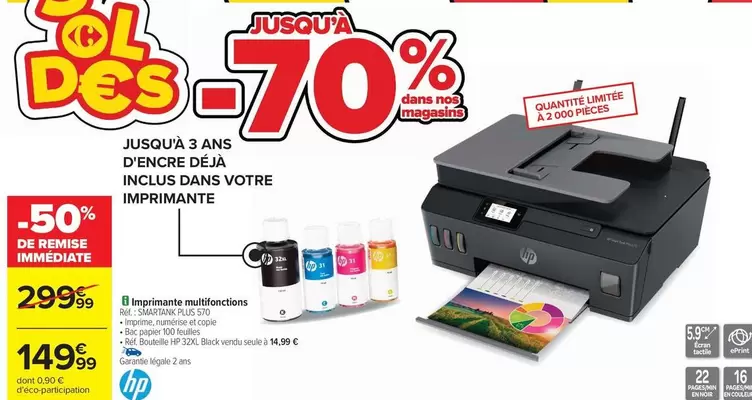 HP - Jusqua 3 An D'encre Deja Inclus Dans Votre Imprimante offre à 149,99€ sur Carrefour Contact