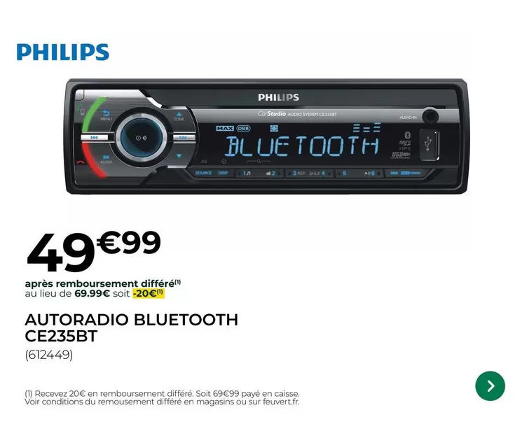 Philips - Autoradio Bluetooth Ce235bt offre à 49,99€ sur Feu Vert