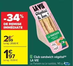 La Vie - Club Sandwich Végétal offre à 1,97€ sur Carrefour Contact