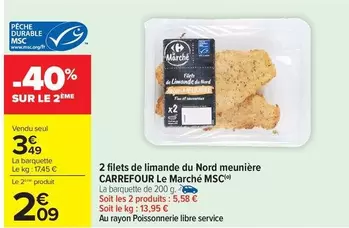 Carrefour - 2 Filets De Limande Du Nord Meuniere Le Marche Msc offre à 3,49€ sur Carrefour Contact