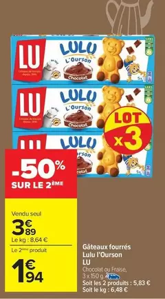 Lu - Gâteaux Fourrés lu offre à 3,89€ sur Carrefour Contact