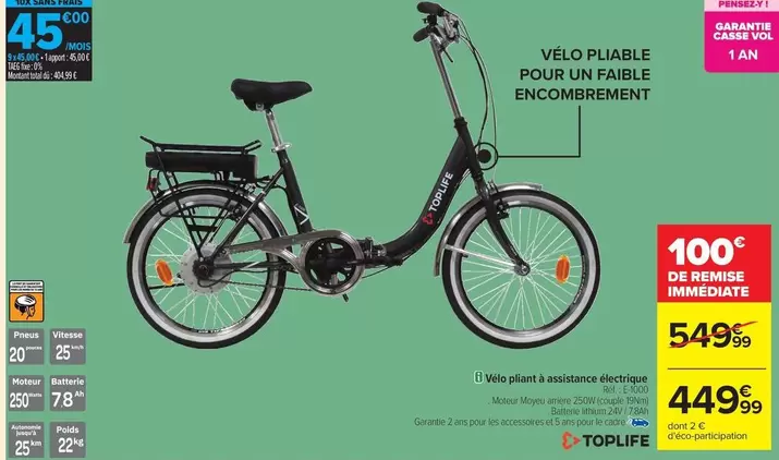 Total - Vélo Pliable Pour Un Fiable Encombrement offre à 449,99€ sur Carrefour Contact