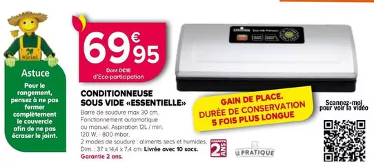 Conditionneuse Sous Vide Essentielle offre à 69,95€ sur Kiriel